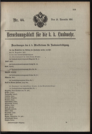 Verordnungsblatt für die Kaiserlich-Königliche Landwehr 19111121 Seite: 1