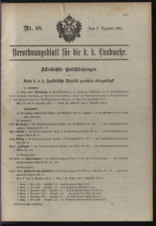 Verordnungsblatt für die Kaiserlich-Königliche Landwehr 19111207 Seite: 1