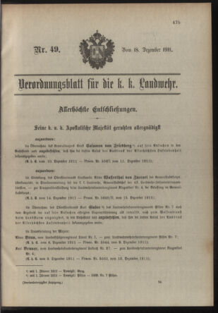 Verordnungsblatt für die Kaiserlich-Königliche Landwehr 19111218 Seite: 1