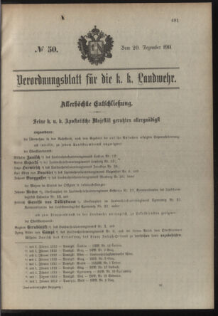 Verordnungsblatt für die Kaiserlich-Königliche Landwehr 19111220 Seite: 1