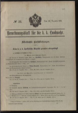 Verordnungsblatt für die Kaiserlich-Königliche Landwehr 19111230 Seite: 1