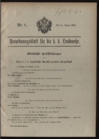 Verordnungsblatt für die Kaiserlich-Königliche Landwehr 19120108 Seite: 1