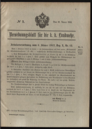 Verordnungsblatt für die Kaiserlich-Königliche Landwehr 19120110 Seite: 1