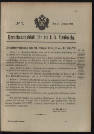 Verordnungsblatt für die Kaiserlich-Königliche Landwehr 19120227 Seite: 1