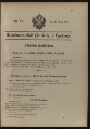 Verordnungsblatt für die Kaiserlich-Königliche Landwehr 19120328 Seite: 1