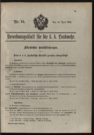 Verordnungsblatt für die Kaiserlich-Königliche Landwehr 19120418 Seite: 1