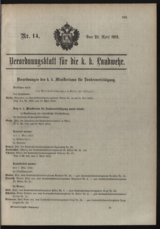 Verordnungsblatt für die Kaiserlich-Königliche Landwehr 19120423 Seite: 1