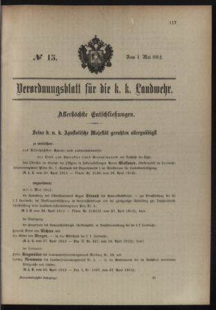 Verordnungsblatt für die Kaiserlich-Königliche Landwehr 19120501 Seite: 1