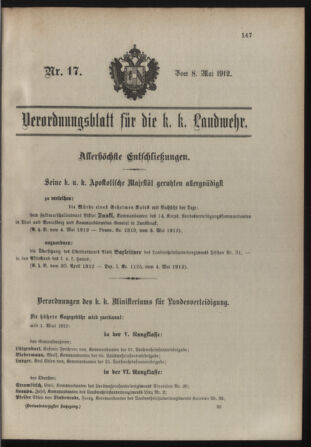 Verordnungsblatt für die Kaiserlich-Königliche Landwehr 19120508 Seite: 1