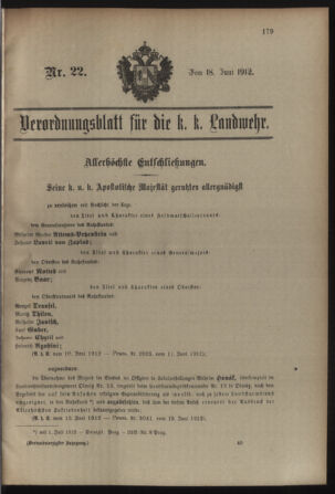 Verordnungsblatt für die Kaiserlich-Königliche Landwehr 19120618 Seite: 1