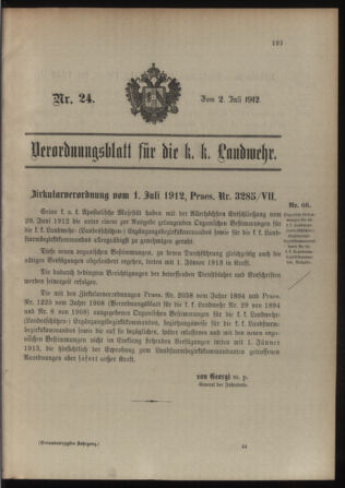 Verordnungsblatt für die Kaiserlich-Königliche Landwehr 19120702 Seite: 1