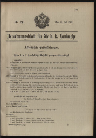 Verordnungsblatt für die Kaiserlich-Königliche Landwehr 19120718 Seite: 1