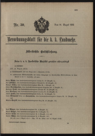 Verordnungsblatt für die Kaiserlich-Königliche Landwehr 19120818 Seite: 1