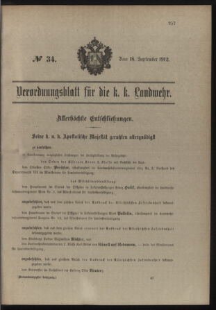 Verordnungsblatt für die Kaiserlich-Königliche Landwehr 19120918 Seite: 1