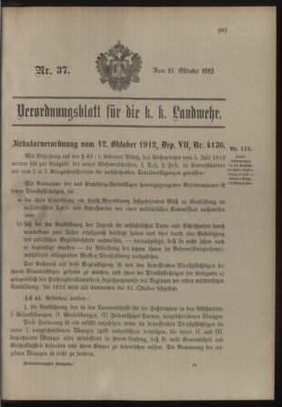 Verordnungsblatt für die Kaiserlich-Königliche Landwehr 19121015 Seite: 1