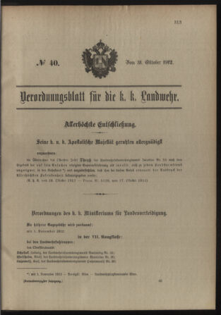 Verordnungsblatt für die Kaiserlich-Königliche Landwehr 19121031 Seite: 1