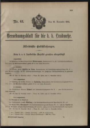 Verordnungsblatt für die Kaiserlich-Königliche Landwehr 19121116 Seite: 1