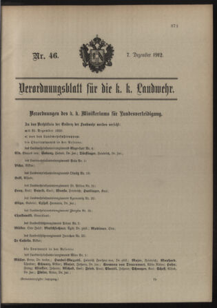 Verordnungsblatt für die Kaiserlich-Königliche Landwehr 19121207 Seite: 1