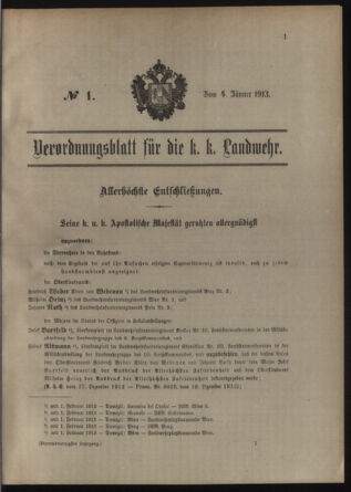 Verordnungsblatt für die Kaiserlich-Königliche Landwehr 19130104 Seite: 1