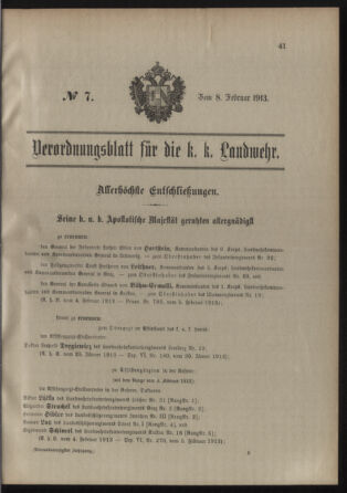 Verordnungsblatt für die Kaiserlich-Königliche Landwehr 19130208 Seite: 1