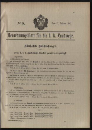 Verordnungsblatt für die Kaiserlich-Königliche Landwehr 19130215 Seite: 1