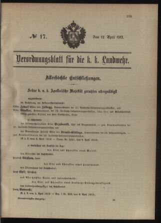 Verordnungsblatt für die Kaiserlich-Königliche Landwehr 19130412 Seite: 1