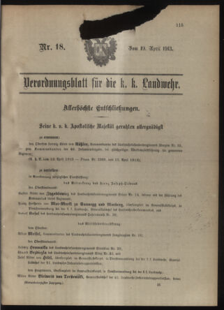 Verordnungsblatt für die Kaiserlich-Königliche Landwehr 19130419 Seite: 1