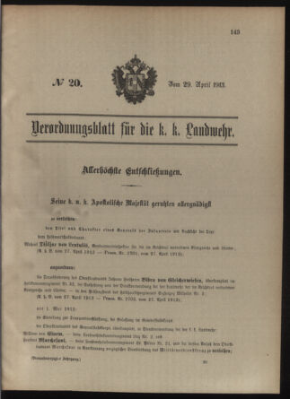 Verordnungsblatt für die Kaiserlich-Königliche Landwehr 19130429 Seite: 1