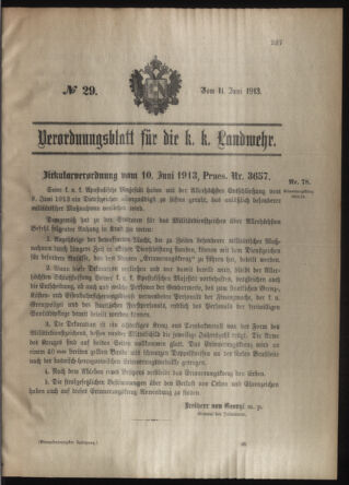 Verordnungsblatt für die Kaiserlich-Königliche Landwehr 19130611 Seite: 1