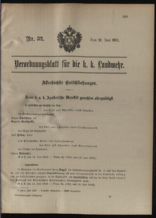 Verordnungsblatt für die Kaiserlich-Königliche Landwehr 19130621 Seite: 1