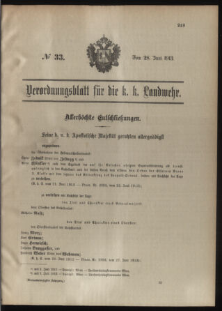 Verordnungsblatt für die Kaiserlich-Königliche Landwehr 19130628 Seite: 1