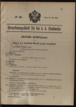 Verordnungsblatt für die Kaiserlich-Königliche Landwehr 19130719 Seite: 1