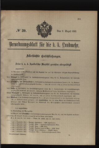 Verordnungsblatt für die Kaiserlich-Königliche Landwehr 19130809 Seite: 1