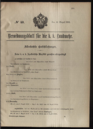 Verordnungsblatt für die Kaiserlich-Königliche Landwehr 19130816 Seite: 1