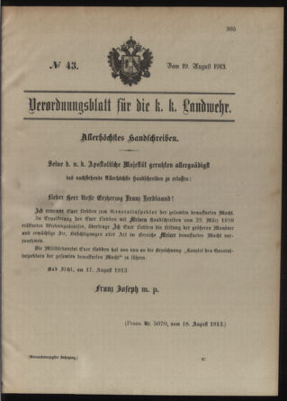 Verordnungsblatt für die Kaiserlich-Königliche Landwehr 19130819 Seite: 1