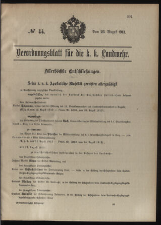 Verordnungsblatt für die Kaiserlich-Königliche Landwehr 19130823 Seite: 1