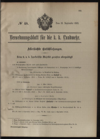 Verordnungsblatt für die Kaiserlich-Königliche Landwehr 19130913 Seite: 1