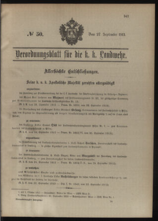 Verordnungsblatt für die Kaiserlich-Königliche Landwehr 19130927 Seite: 1