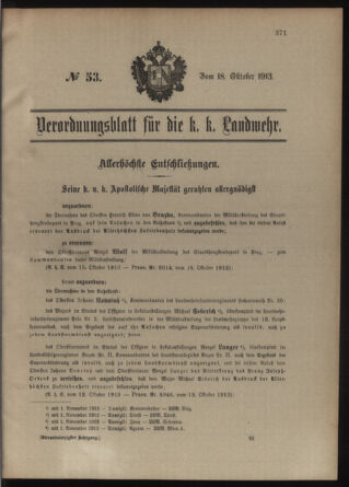 Verordnungsblatt für die Kaiserlich-Königliche Landwehr 19131018 Seite: 1