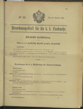 Verordnungsblatt für die Kaiserlich-Königliche Landwehr 19131031 Seite: 1