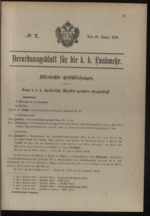 Verordnungsblatt für die Kaiserlich-Königliche Landwehr 19140110 Seite: 1