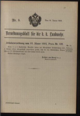 Verordnungsblatt für die Kaiserlich-Königliche Landwehr 19140114 Seite: 1