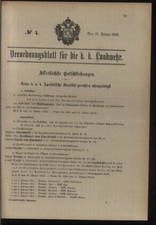 Verordnungsblatt für die Kaiserlich-Königliche Landwehr 19140117 Seite: 1