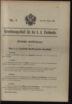 Verordnungsblatt für die Kaiserlich-Königliche Landwehr 19140124 Seite: 1