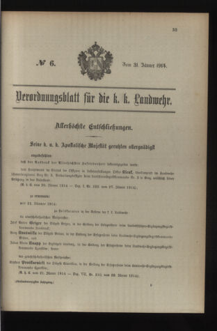 Verordnungsblatt für die Kaiserlich-Königliche Landwehr 19140131 Seite: 1