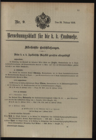 Verordnungsblatt für die Kaiserlich-Königliche Landwehr 19140214 Seite: 1