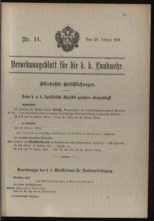 Verordnungsblatt für die Kaiserlich-Königliche Landwehr 19140228 Seite: 1