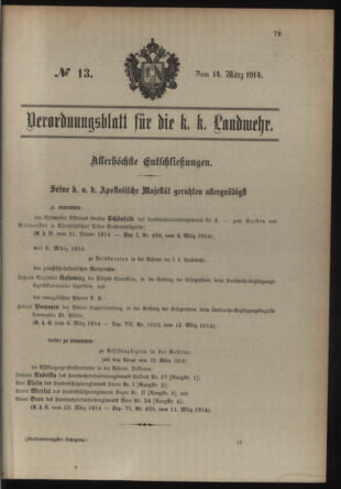 Verordnungsblatt für die Kaiserlich-Königliche Landwehr 19140314 Seite: 1