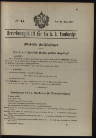 Verordnungsblatt für die Kaiserlich-Königliche Landwehr 19140321 Seite: 1