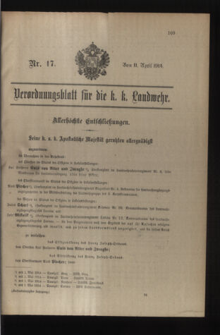 Verordnungsblatt für die Kaiserlich-Königliche Landwehr 19140411 Seite: 1